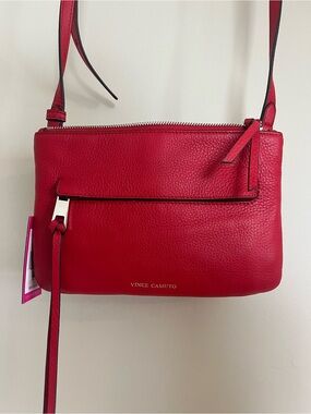 Vince Camuto Cherry Red Pebbled Leather Crossbody